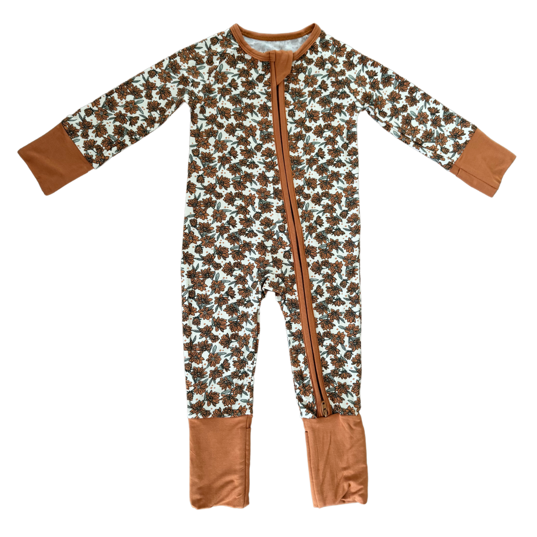 baby floral bamboo zip up pajama kids flowers fall bamboo zip up onesie long sleeve baby pj bamboo zip