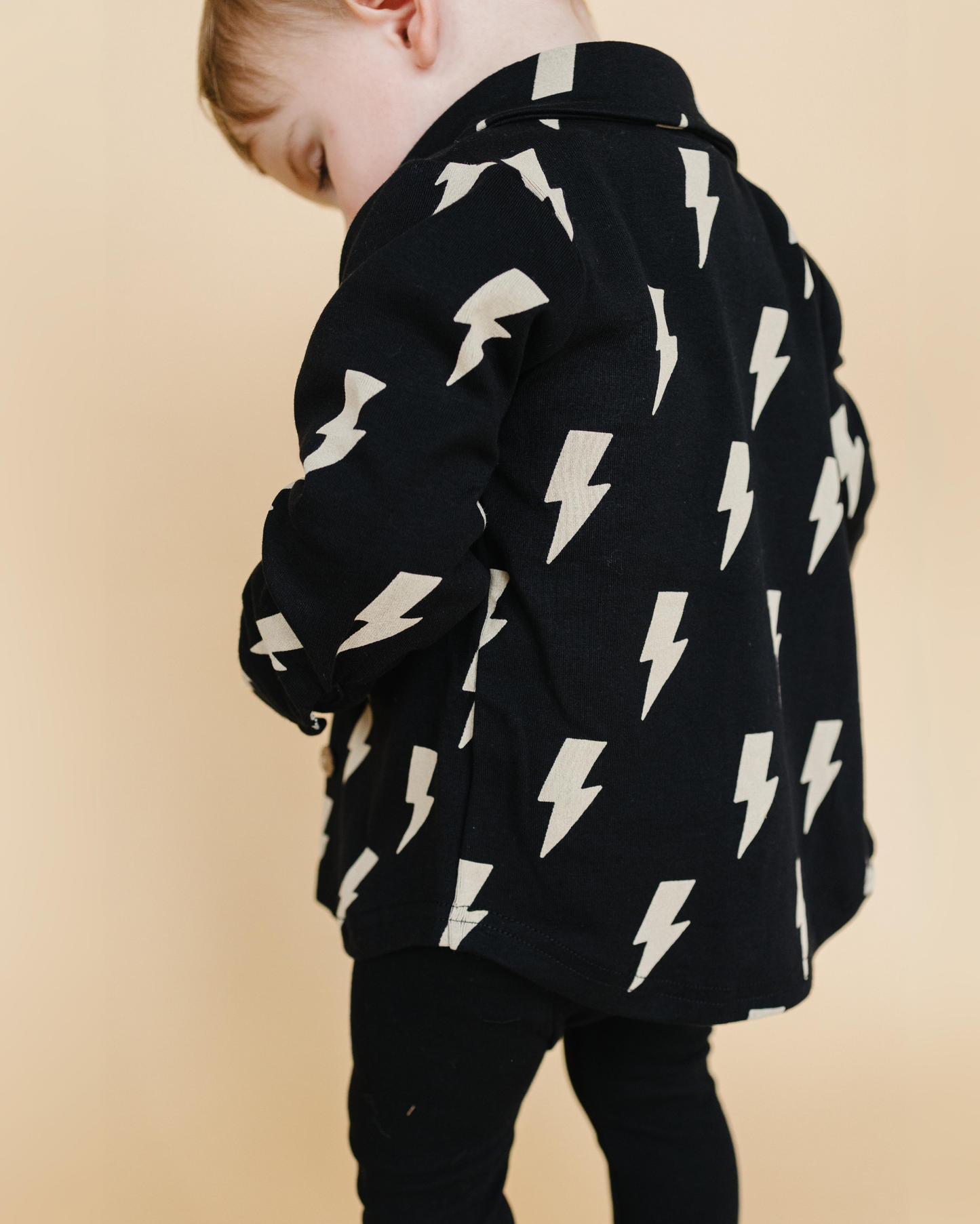 baby black shacket lightning bolts button up cotton jacket kids lightning bolts button up shacket for fall 