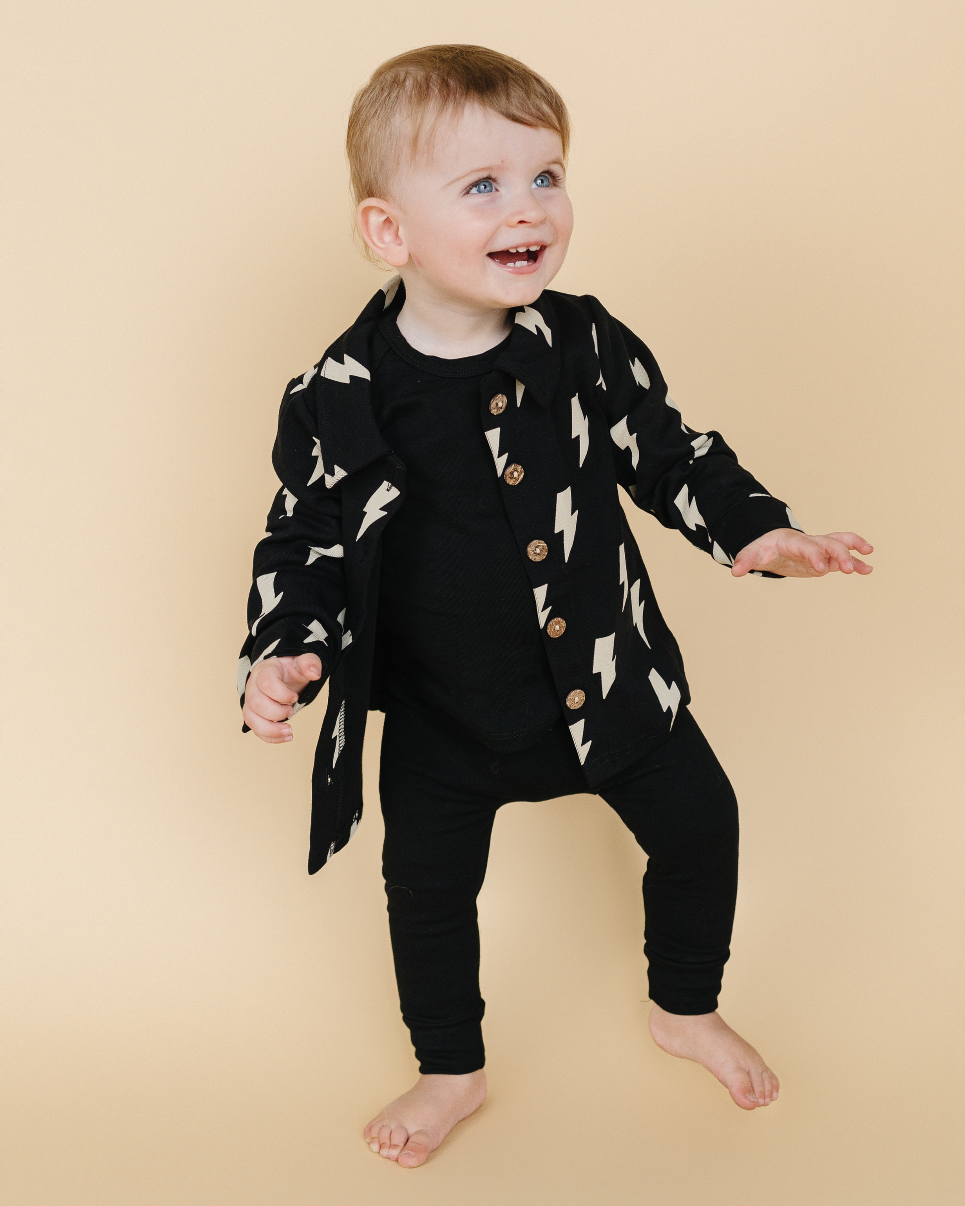 baby black shacket lightning bolts button up cotton jacket kids lightning bolts button up shacket for fall 