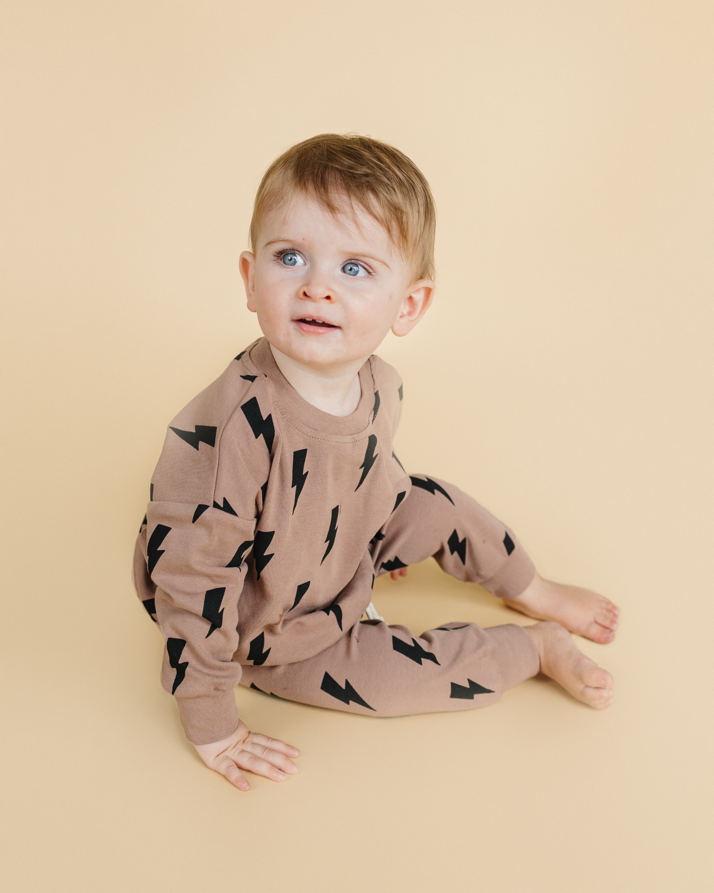 cotton brown lightning bolt jogger set kids jogger set long sleeve and sweatpants brown cotton lightning bolt gender neutral 