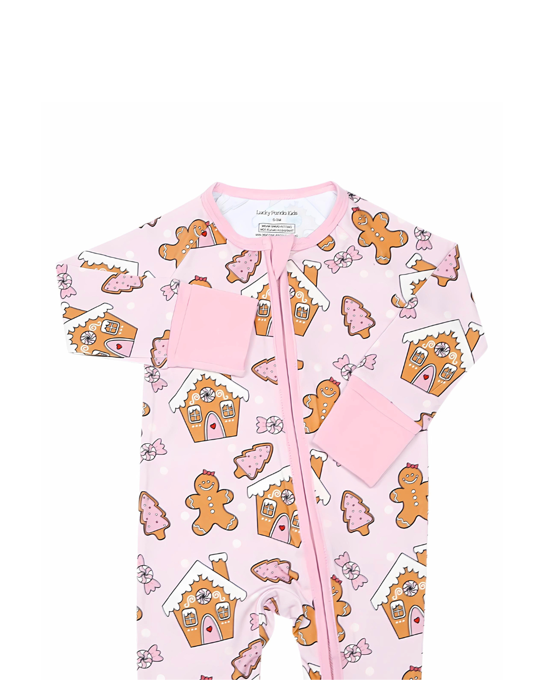 baby girls christmas pajamas bamboo kids zip up gingerbread cookies pink baby girls