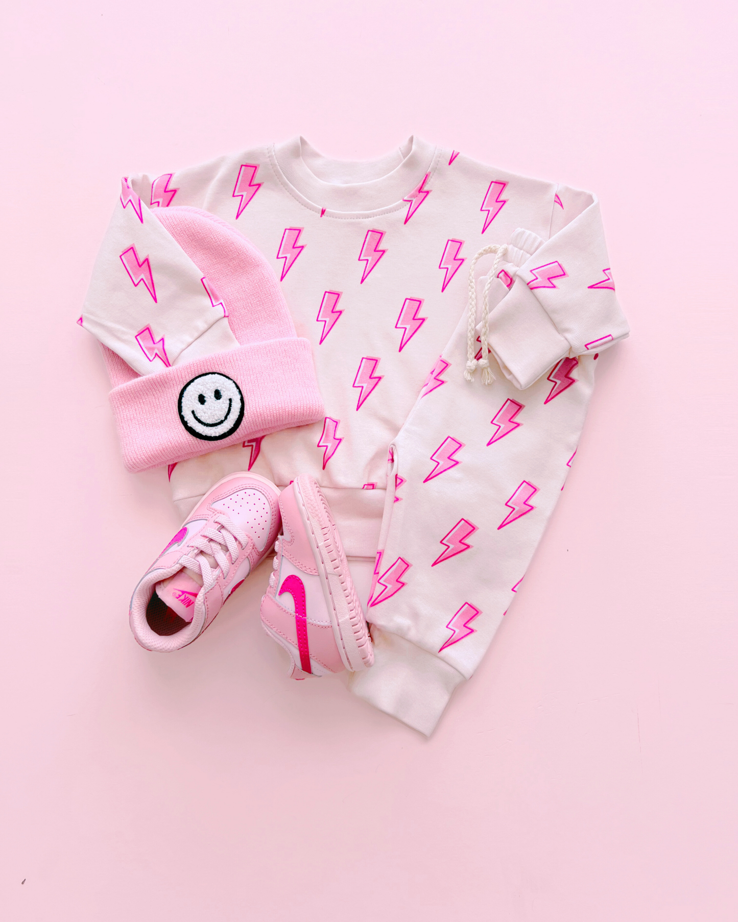 cotton girls pink lightning bolt jogger set kids jogger set long sleeve and sweatpants pink cotton lightning bolt for girls 