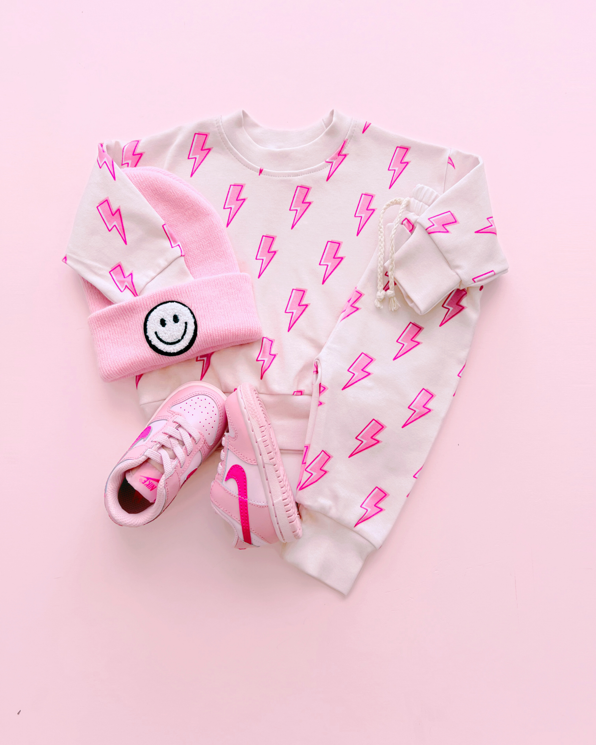 cotton girls pink lightning bolt jogger set kids jogger set long sleeve and sweatpants pink cotton lightning bolt for girls 