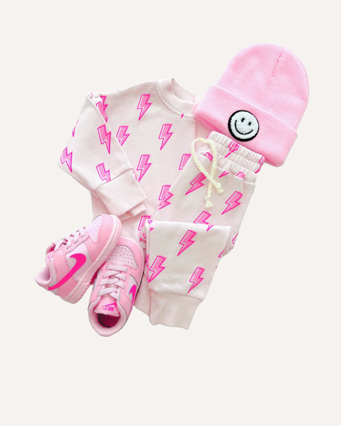 cotton girls pink lightning bolt jogger set kids jogger set long sleeve and sweatpants pink cotton lightning bolt for girls 