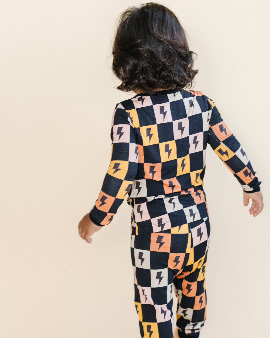 gender neutral baby bamboo pajama set lightning bolts checkered kids two piece pj set viscose bamboo checkered lightning bolts baby viscose pj set