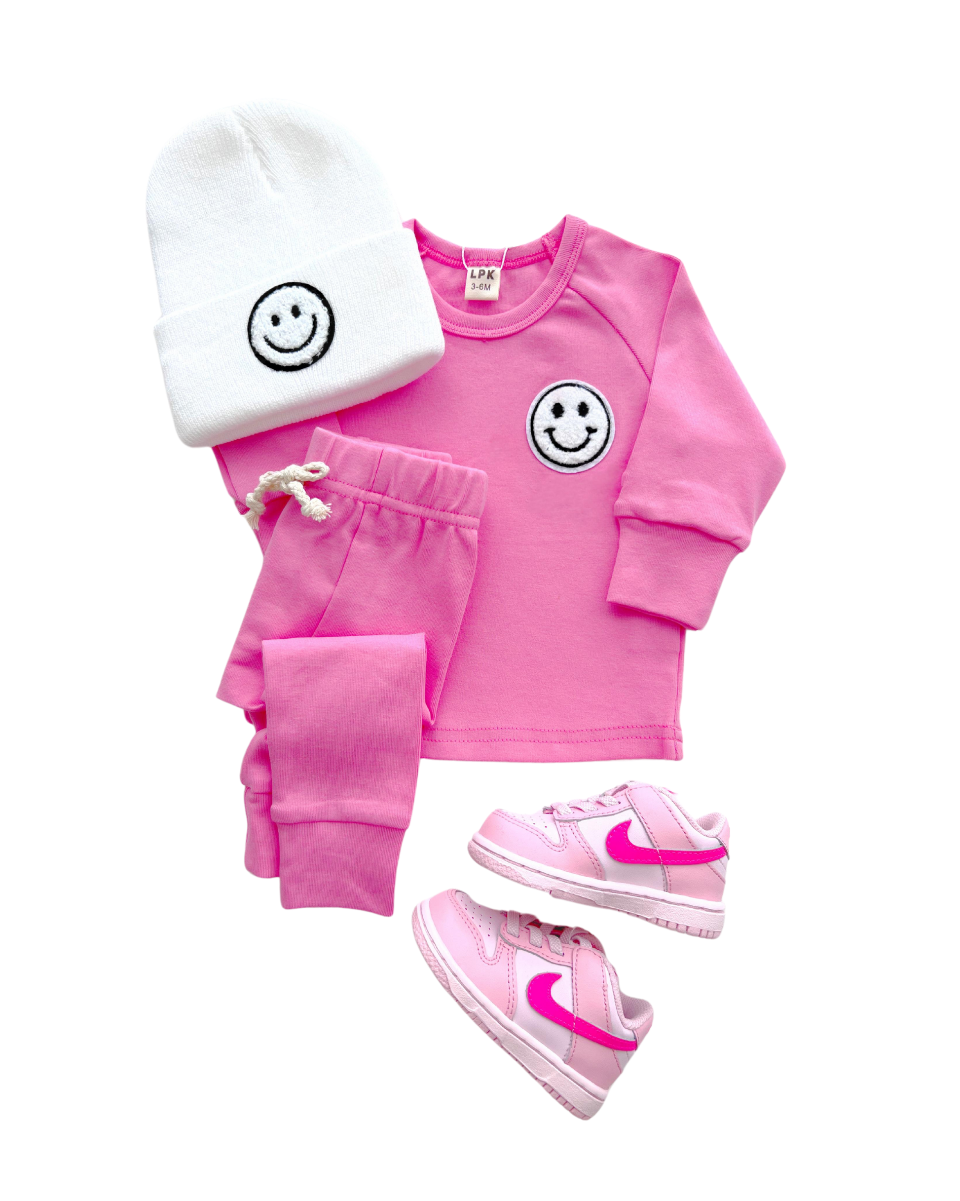 girls bright pink cotton lounge set smiley baby girl lounge set cotton pink with smiley face long sleeve set baby girl 