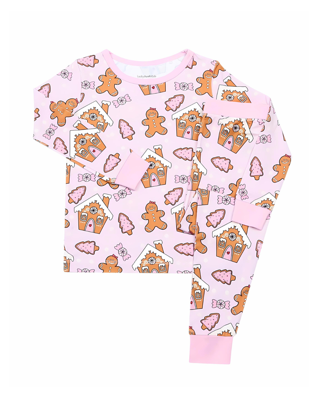 baby girls pink gingerbread pajamas bamboo kids pink christmas pj's 