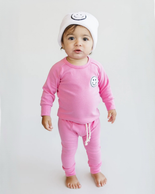 girls bright pink cotton lounge set smiley baby girl lounge set cotton pink with smiley face long sleeve set baby girl 