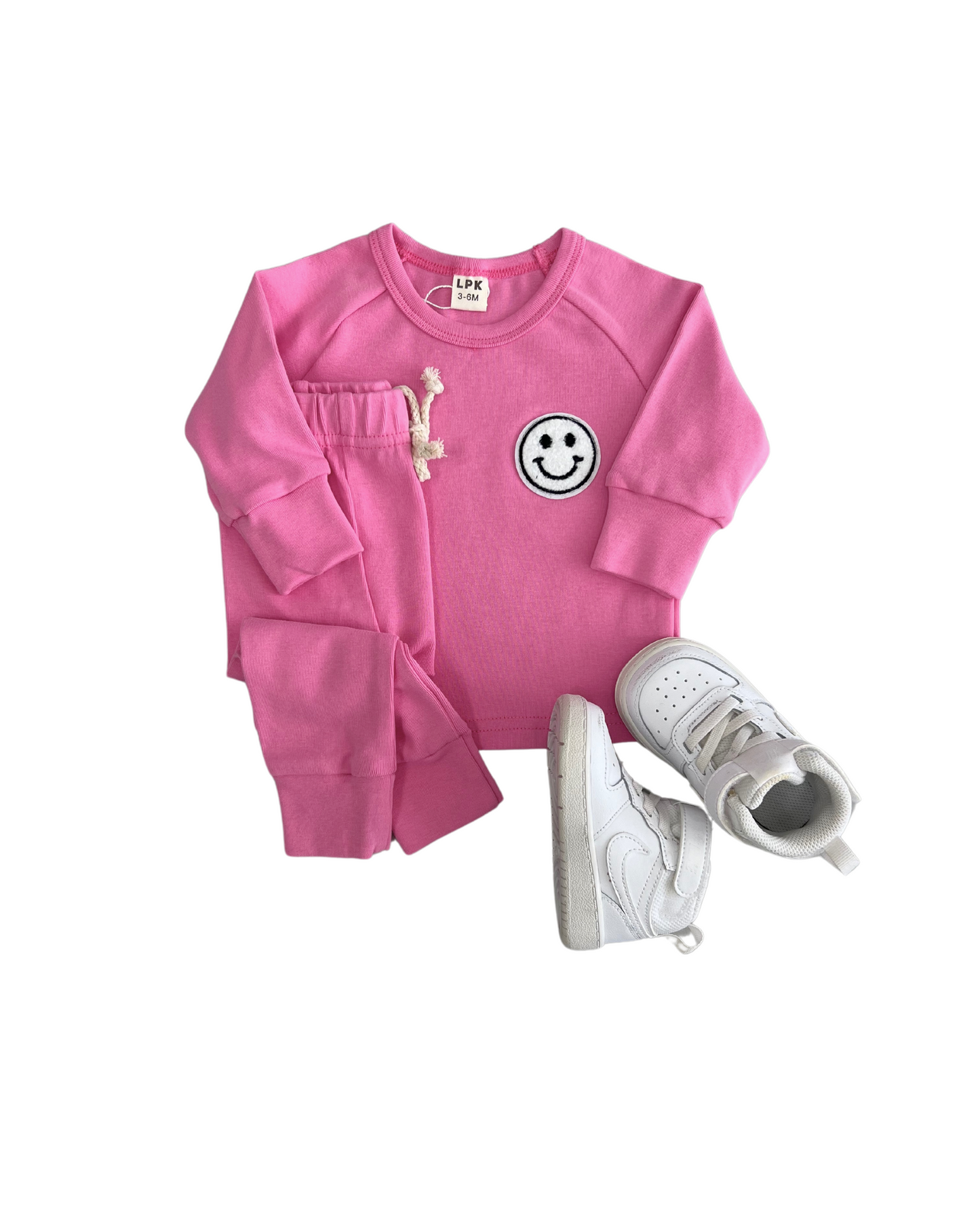 girls bright pink cotton lounge set smiley baby girl lounge set cotton pink with smiley face long sleeve set baby girl 