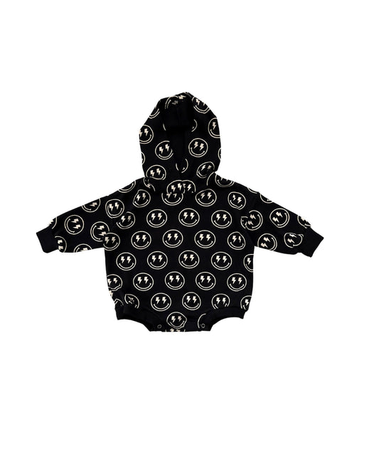 baby hooded romper black electric smiley kids hooded bubble romper onesie black smiley toddler one piece 