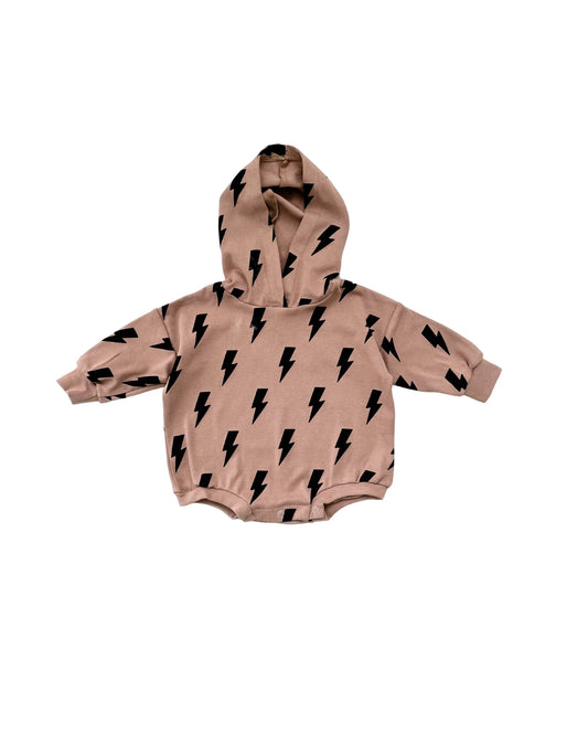 cotton brown lightning bolt bubble romper hooded kids brown bubble romper lightning bolts cotton hooded onesie toddler