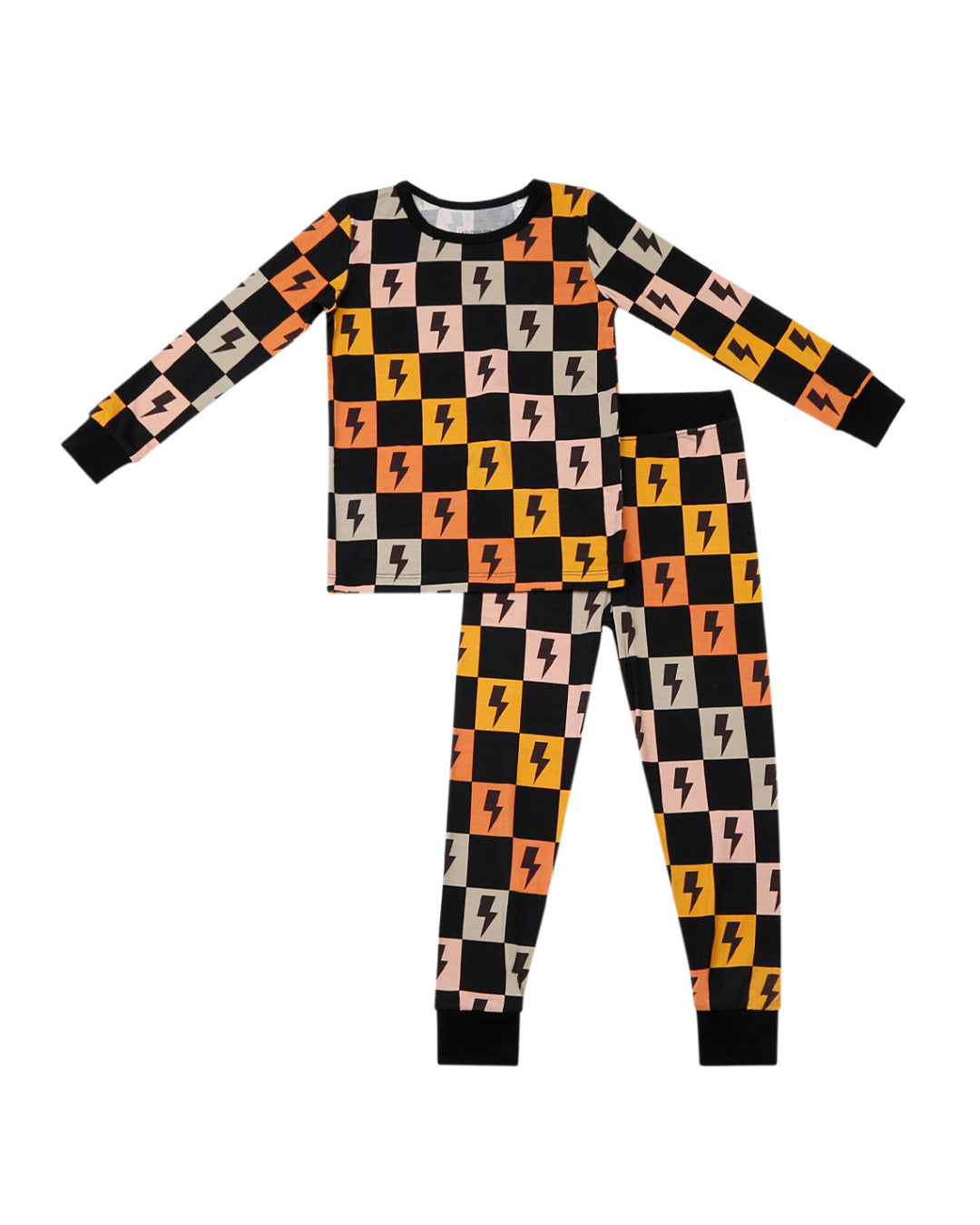 gender neutral baby bamboo pajama set lightning bolts checkered kids two piece pj set viscose bamboo checkered lightning bolts baby viscose pj set