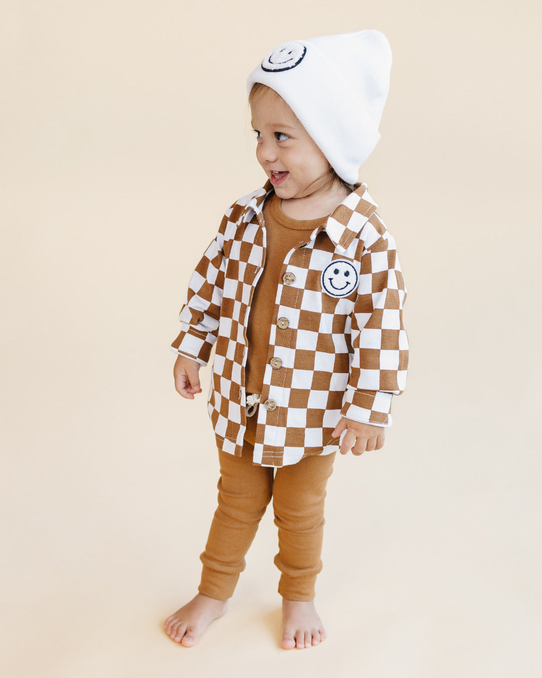 baby cotton checkered jacket kids shacket jacket checkered smiley brown and white checkers baby sweatshirt jacket 