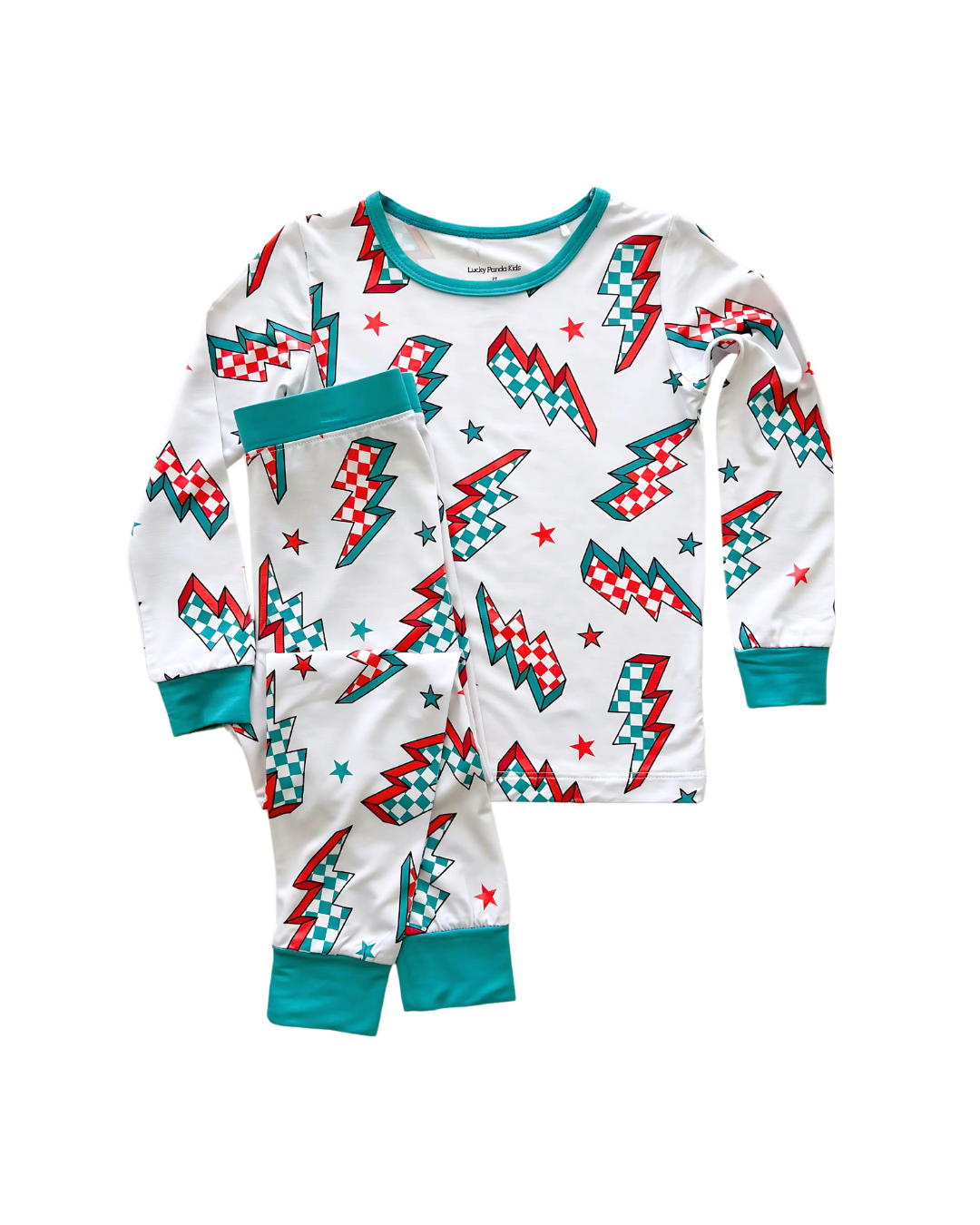 baby christmas bamboo pajama set kids checkered lightning bolts bamboo pj set pants and long sleeve baby pj's 