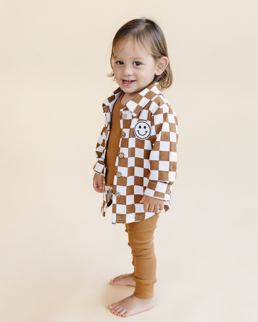 baby cotton checkered jacket kids shacket jacket checkered smiley brown and white checkers baby sweatshirt jacket 