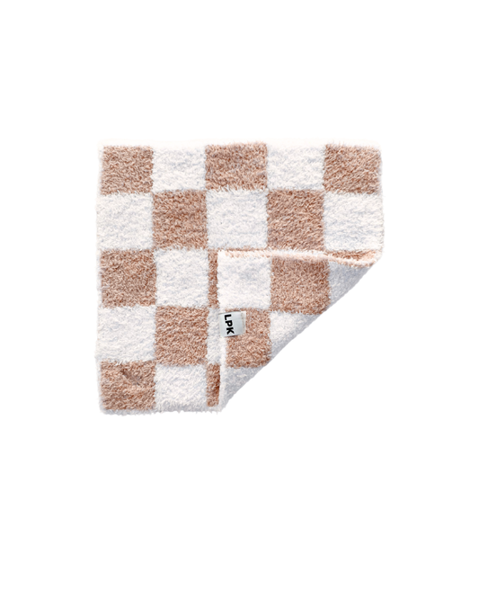 white tan checkered plush lovey binky blanket checkered fuzzy mini blanket