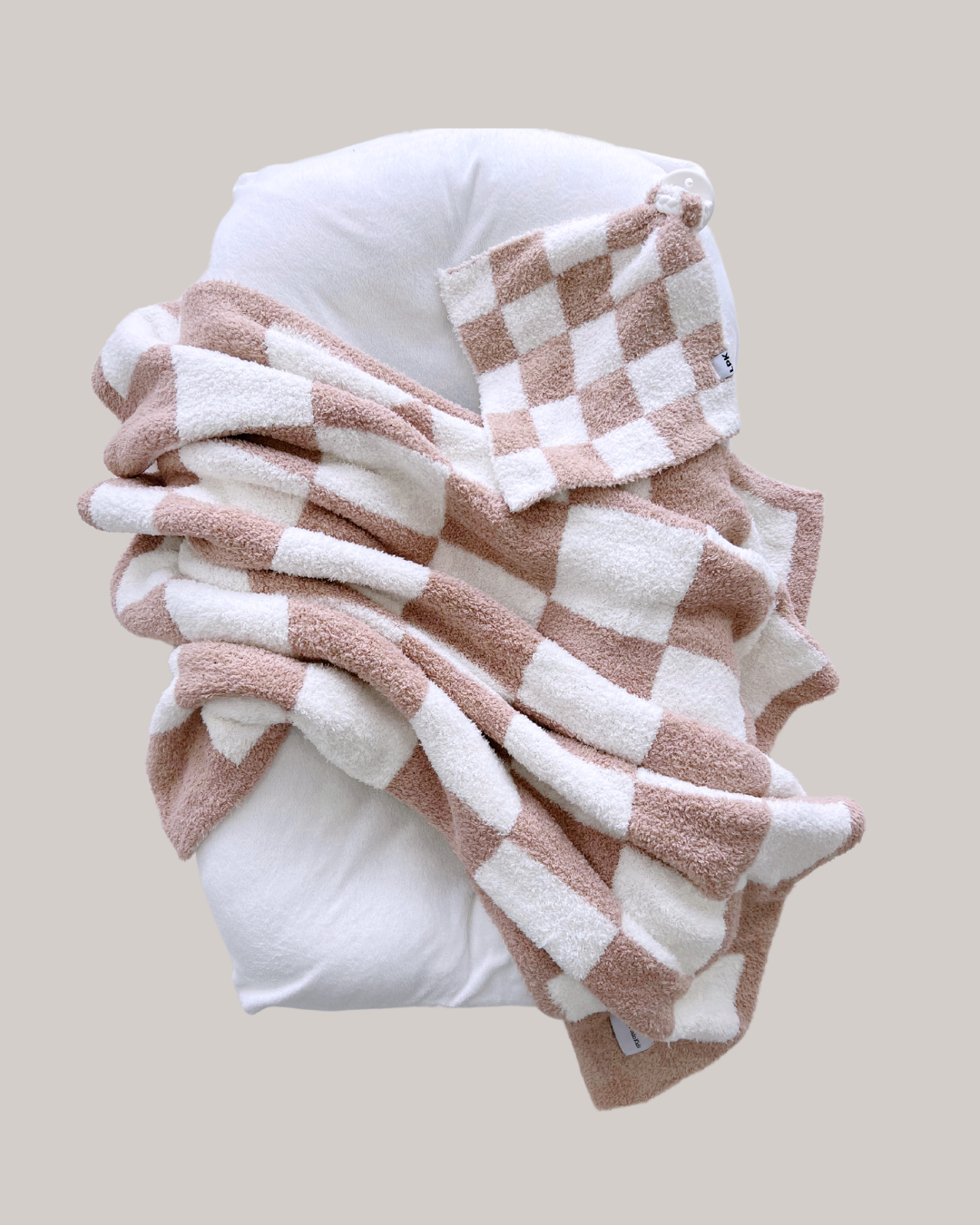 white tan checkered plush lovey binky blanket checkered fuzzy mini blanket