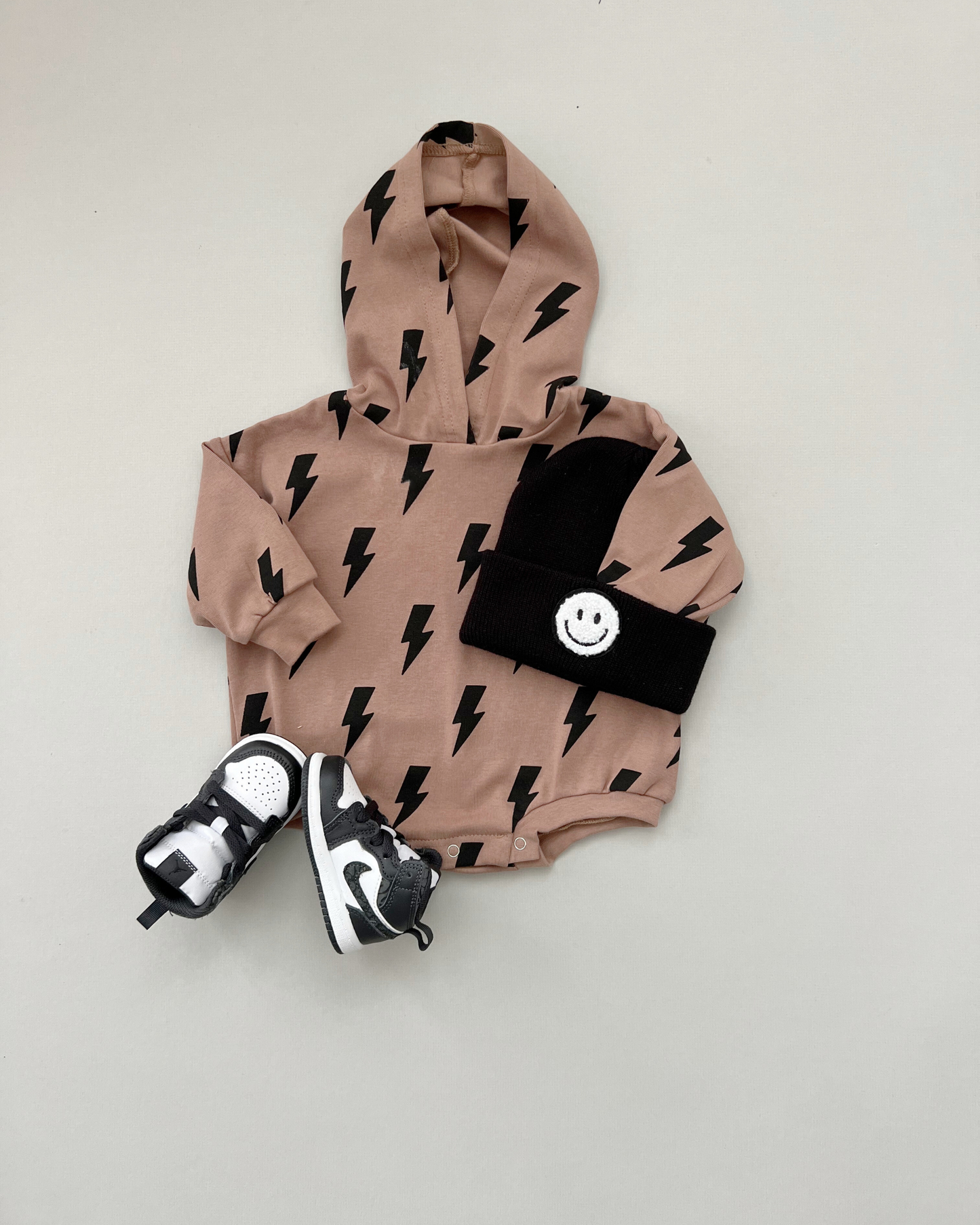 cotton brown lightning bolt bubble romper hooded kids brown bubble romper lightning bolts cotton hooded onesie toddler