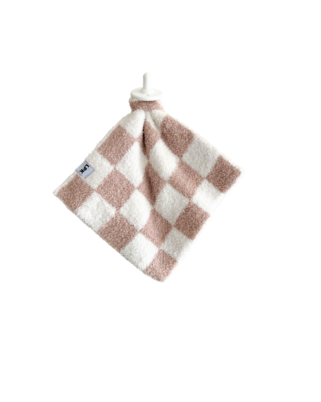 white tan checkered plush lovey binky blanket checkered fuzzy mini blanket