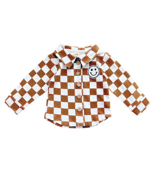 baby cotton checkered jacket kids shacket jacket checkered smiley brown and white checkers baby sweatshirt jacket 