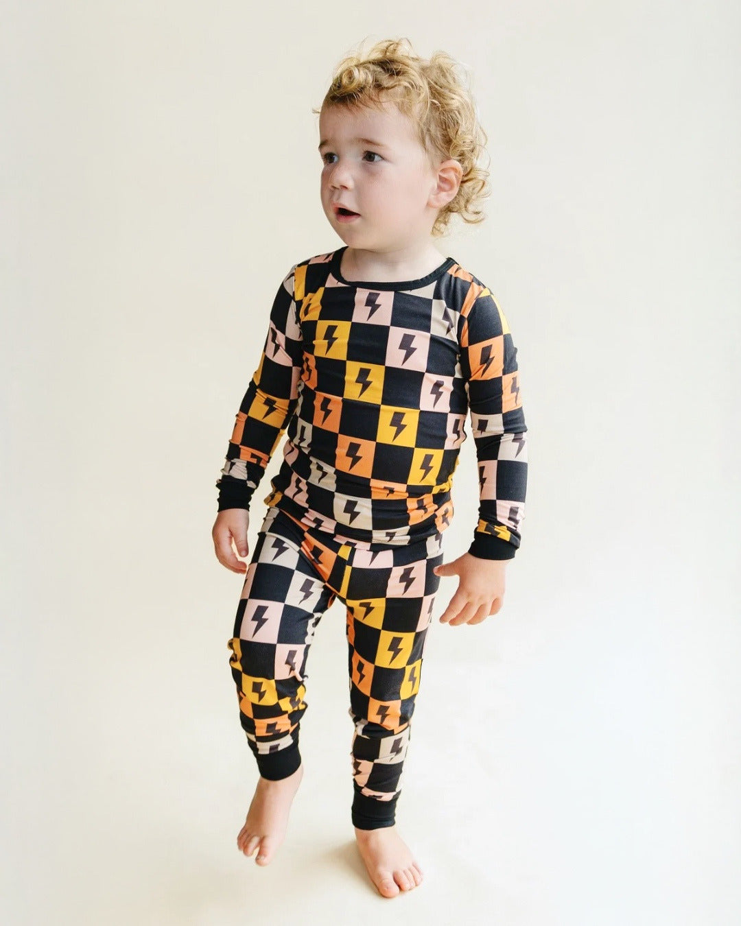 gender neutral baby bamboo pajama set lightning bolts checkered kids two piece pj set viscose bamboo checkered lightning bolts baby viscose pj set