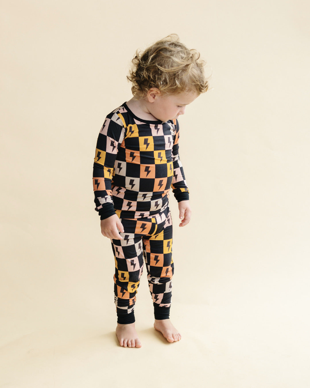 gender neutral baby bamboo pajama set lightning bolts checkered kids two piece pj set viscose bamboo checkered lightning bolts baby viscose pj set