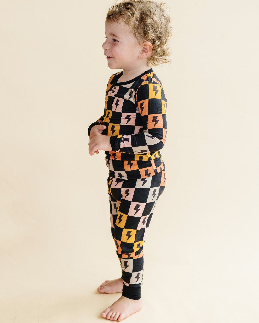 gender neutral baby bamboo pajama set lightning bolts checkered kids two piece pj set viscose bamboo checkered lightning bolts baby viscose pj set