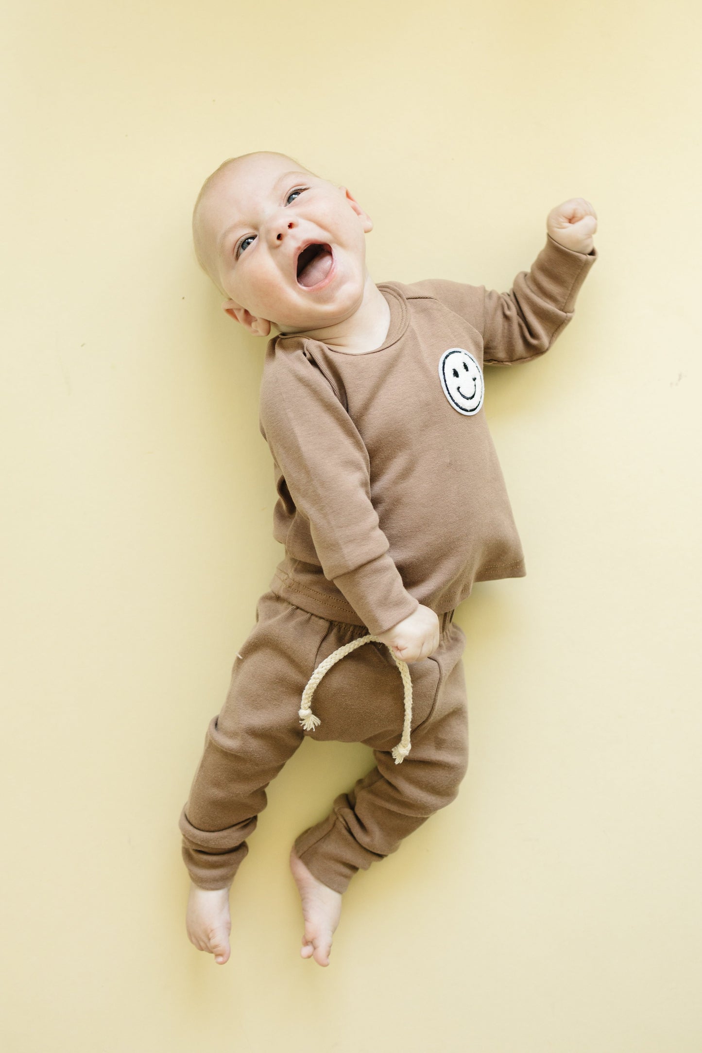 baby cotton lounge set brown kids two piece lounge set cotton babies brown smiley face set pants and long sleeve 