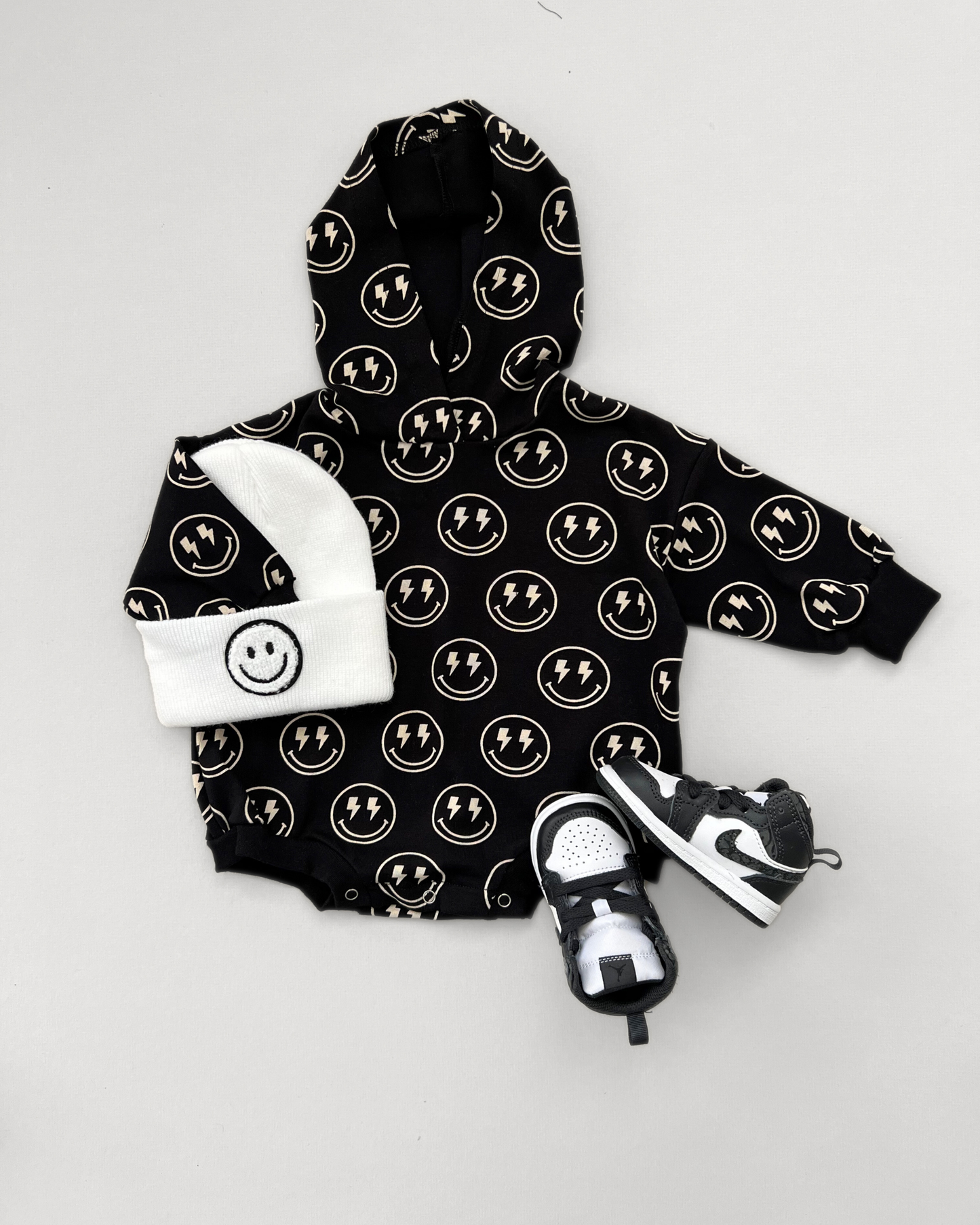 baby hooded romper black electric smiley kids hooded bubble romper onesie black smiley toddler one piece 