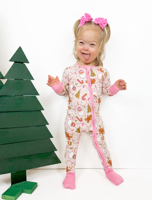 baby girls pink zip up christmas pj kids zip up pink chritmas pajamas 