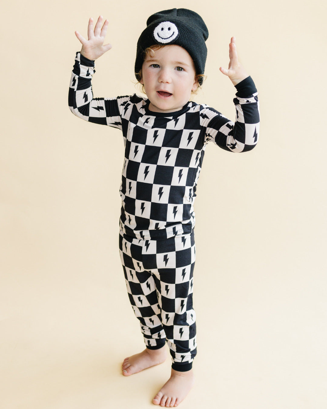 gender neutral baby bamboo pajama set lightning bolts checkered kids two piece pj set viscose bamboo checkered lightning bolts baby viscose pj set