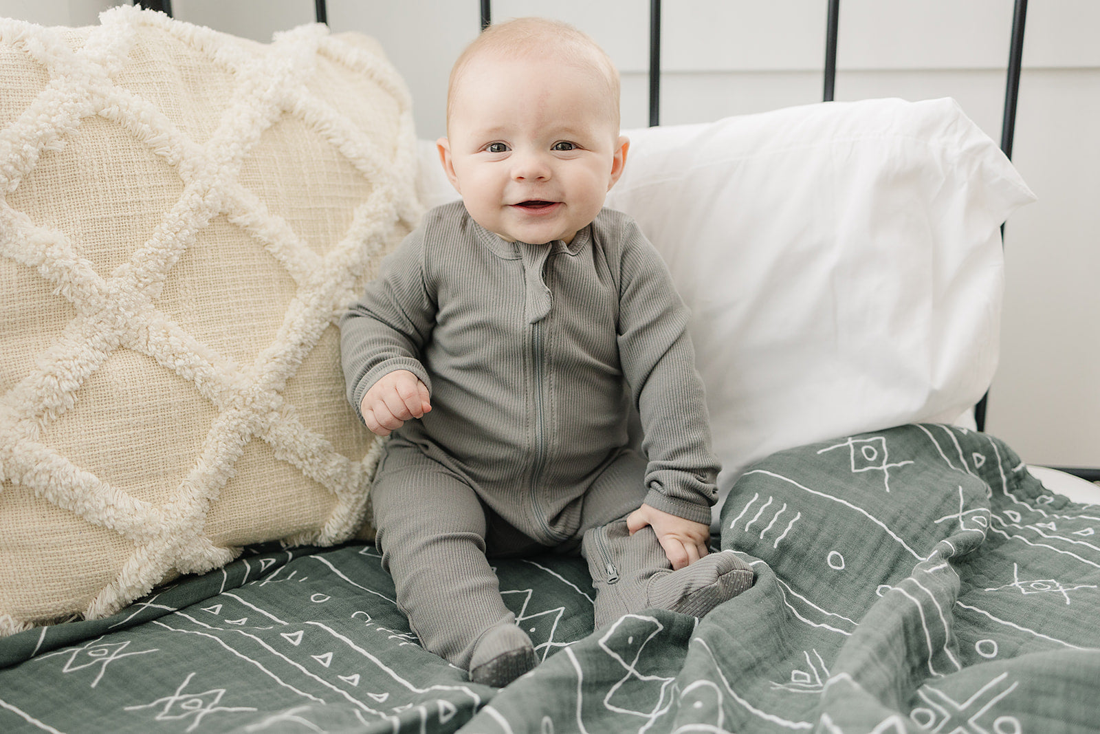 gray baby organic cotton zip up pj kids pajamas ribbed organic cotton zip up pj's gray 