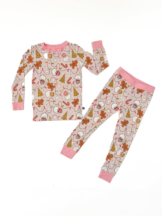 baby girls pink pj set christmas pj kids two piece set pink christmas pajamas 