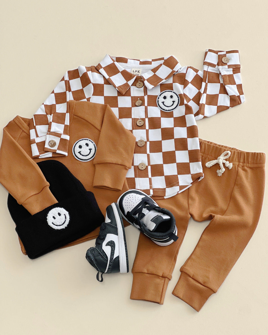 baby cotton checkered jacket kids shacket jacket checkered smiley brown and white checkers baby sweatshirt jacket 