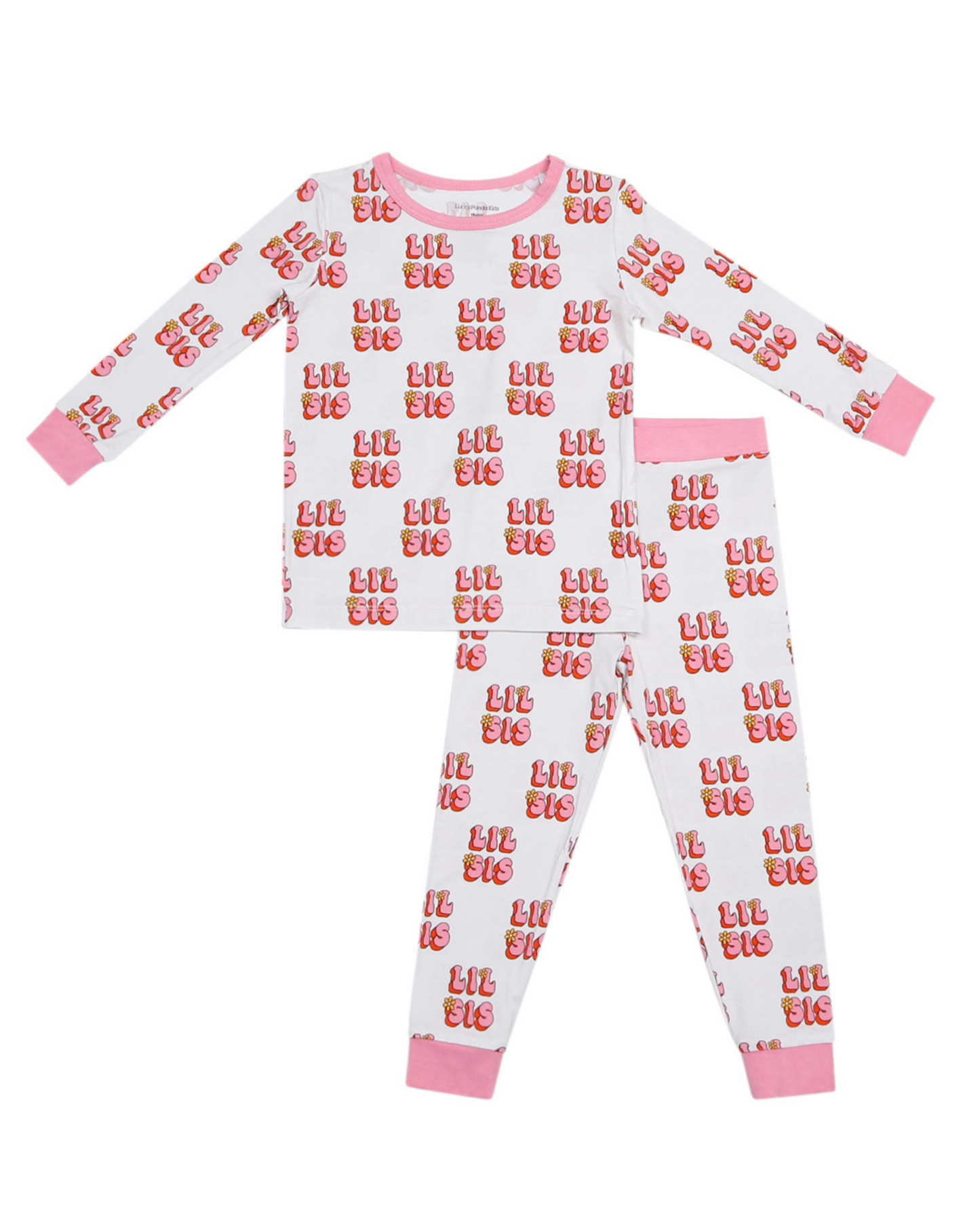 bamboo  pink girls two piece pj little sis sister little pj set pink and white lightning bolt two peice little sister outfit pink 