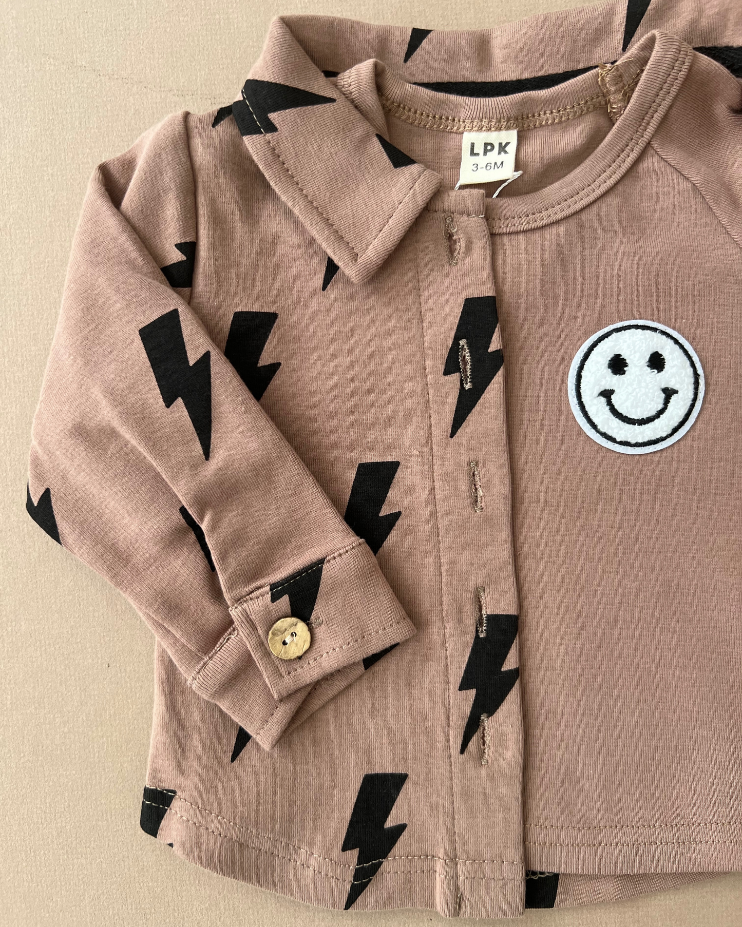 baby brown shacket lightning bolts button up cotton jacket kids lightning bolts button up shacket for fall 