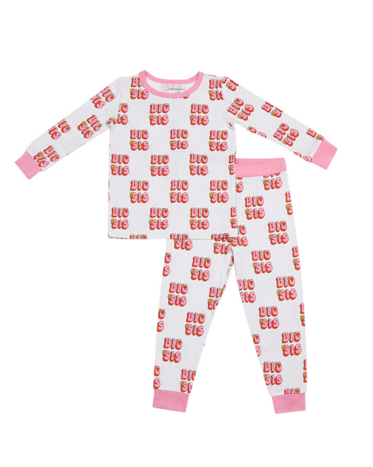 bamboo  pink girls two piece pj little sis sister little pj set pink and white lightning bolt two peice little sister outfit pink 