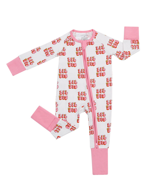 bamboo  pink girls zip up pj little sis sister little pj zip up black and white lightning bolt zip up little sister outfit pink 