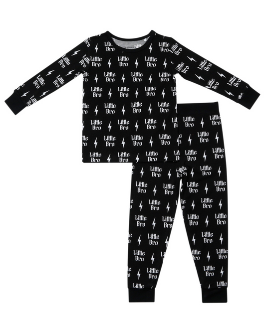 bamboo boys two piece set little bro brother little lounge set black and white lightning bolt two piece little brother outfit 