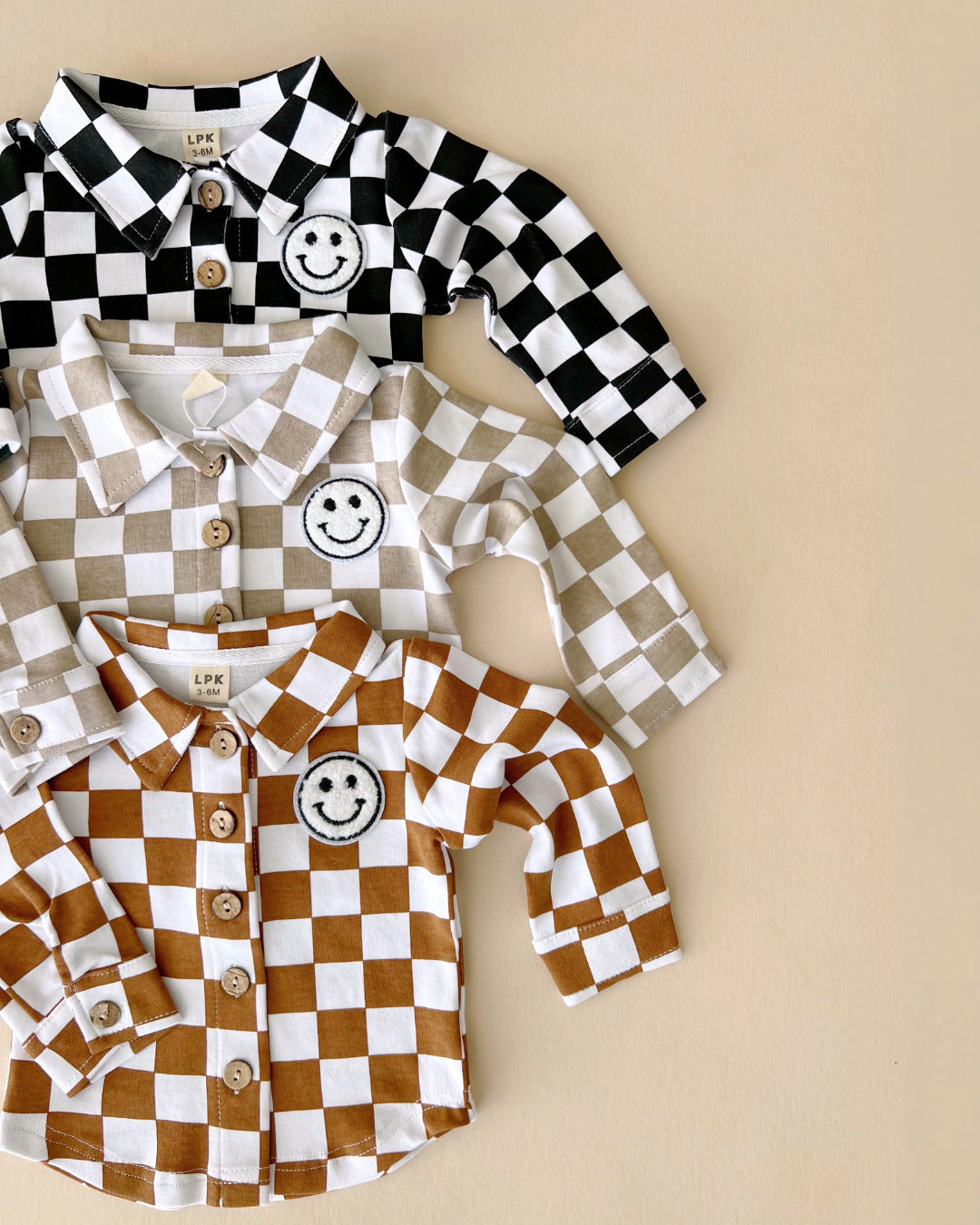 baby cotton checkered jacket kids shacket jacket checkered smiley brown and white checkers baby sweatshirt jacket 