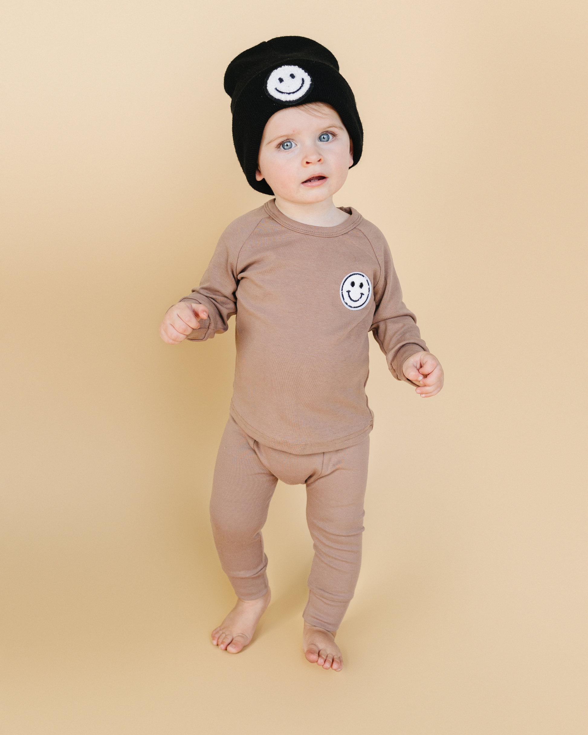 baby cotton lounge set brown kids two piece lounge set cotton babies brown smiley face set pants and long sleeve 