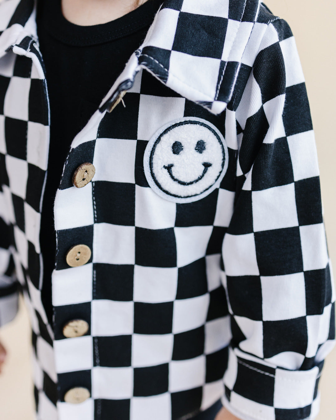 baby cotton checkered jacket kids shacket jacket checkered smiley black and white checkers baby sweatshirt jacket 