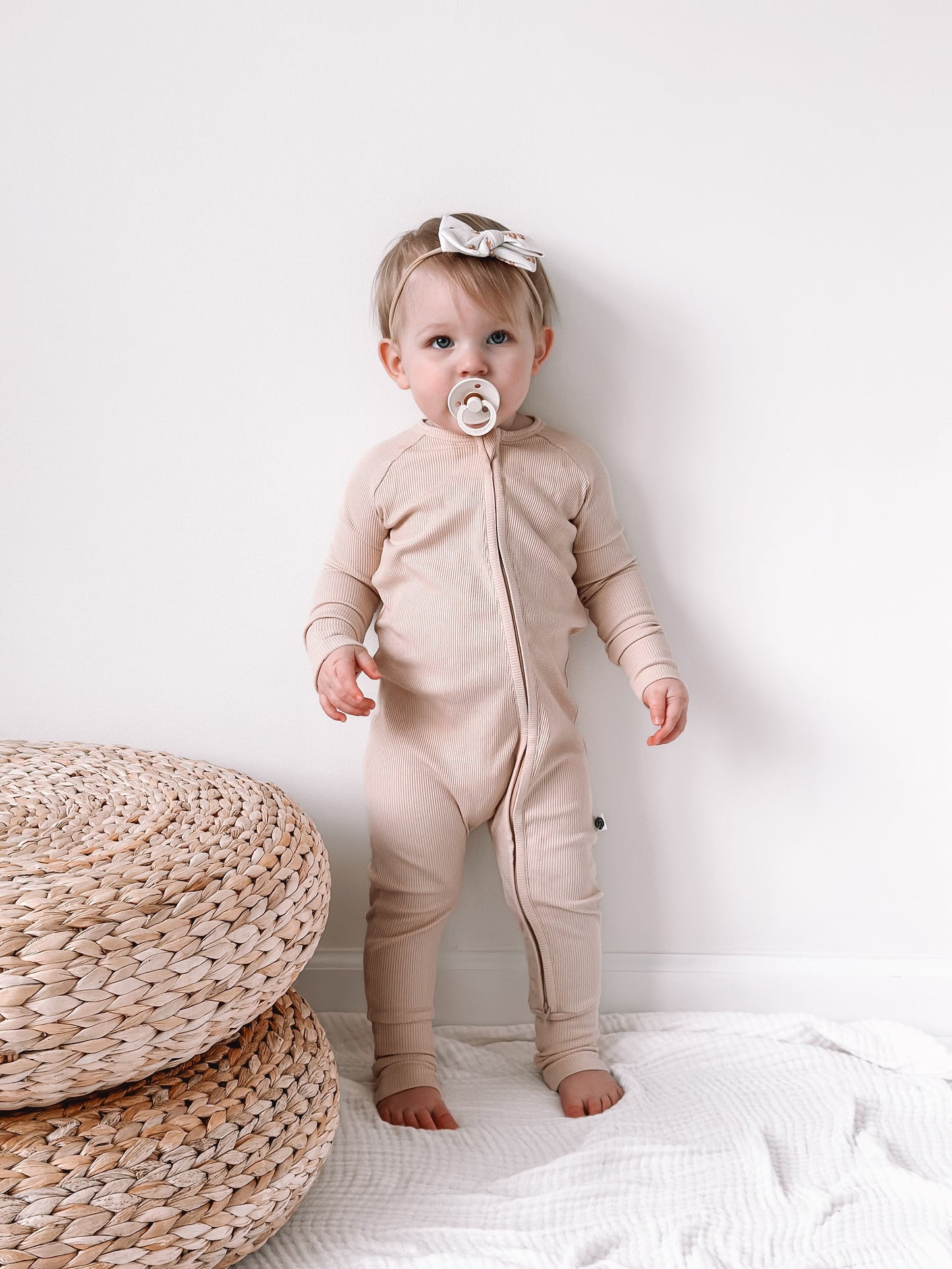 baby bamboo zip up onesie kids jumpsuit bamboo zip up cream ribbed 