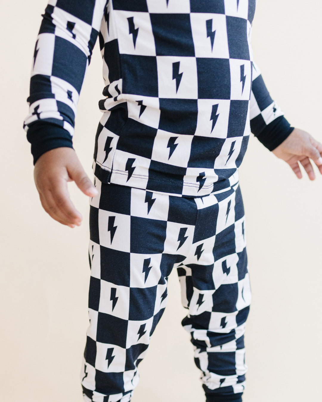 gender neutral baby bamboo pajama set lightning bolts checkered kids two piece pj set viscose bamboo checkered lightning bolts baby viscose pj set