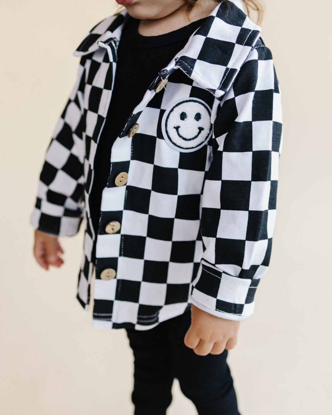 baby cotton checkered jacket kids shacket jacket checkered smiley black and white checkers baby sweatshirt jacket 