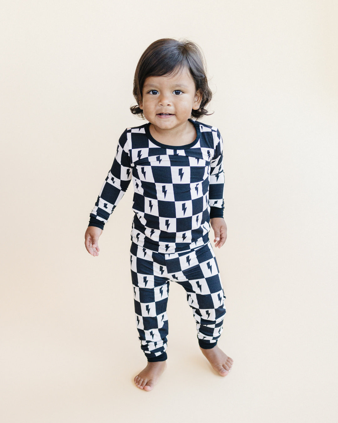 gender neutral baby bamboo pajama set lightning bolts checkered kids two piece pj set viscose bamboo checkered lightning bolts baby viscose pj set