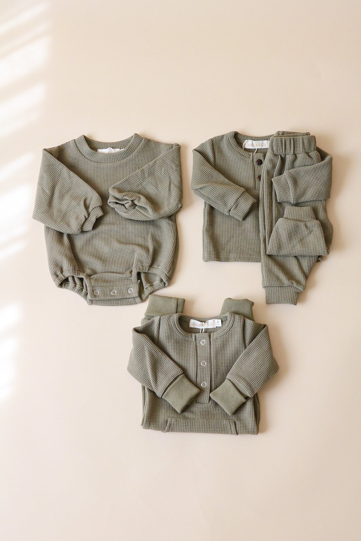 Baby waffle set sage green lounge kids two piece outfit set baby 