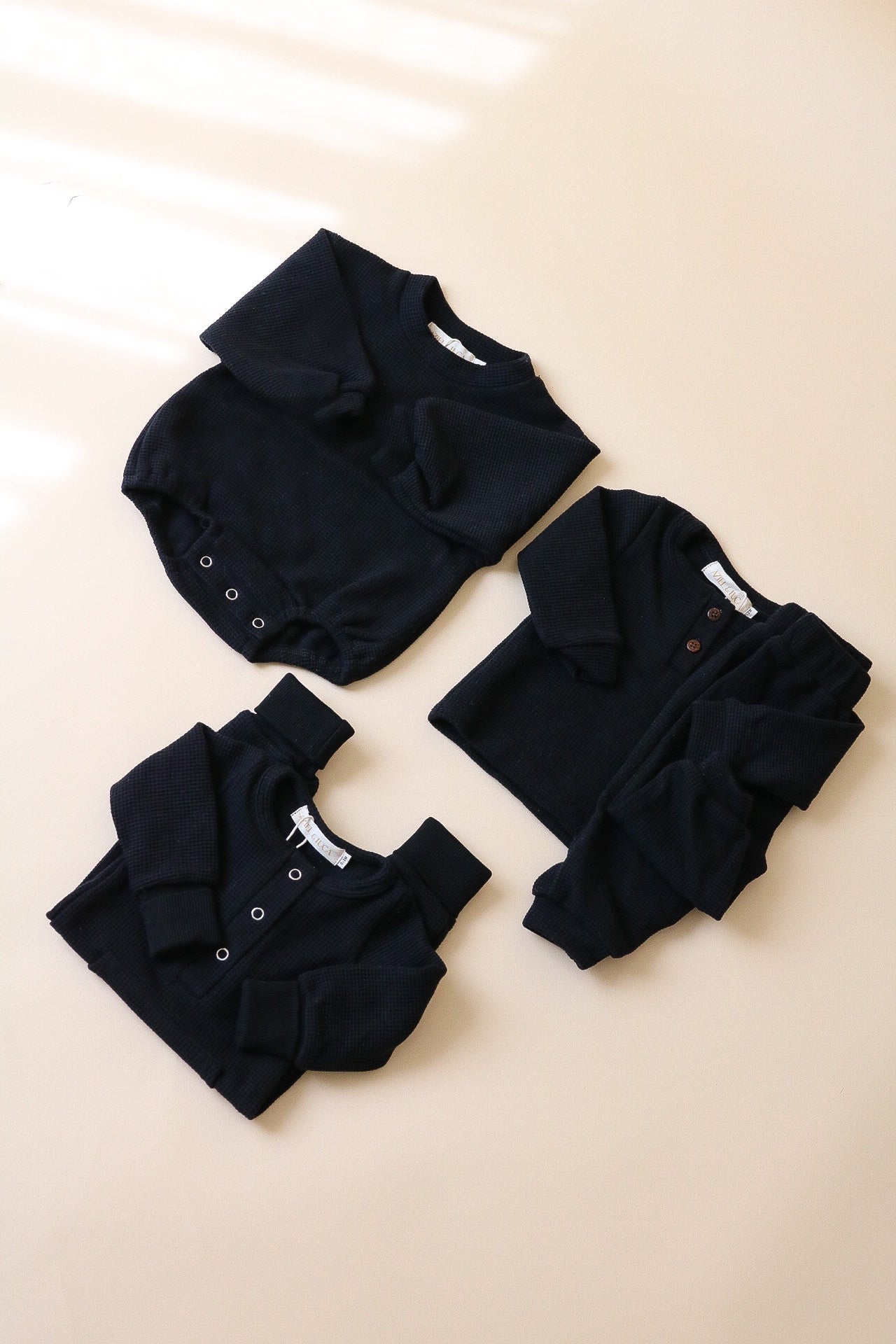 Baby waffle set black lounge kids two piece outfit set baby 