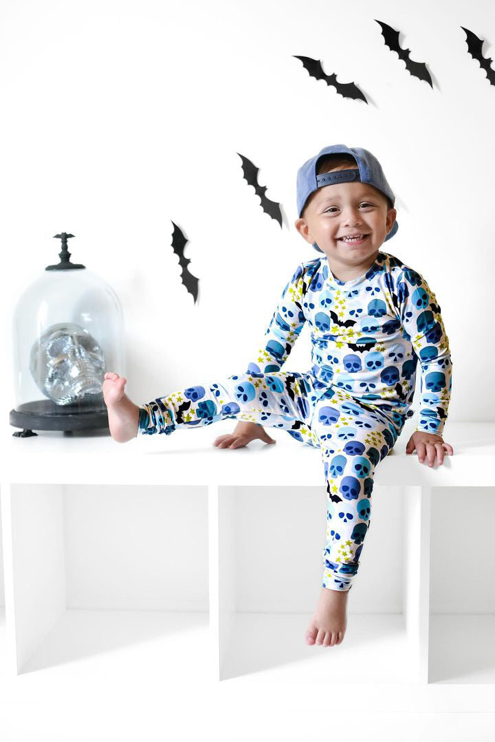 bamboo baby boy blue skeleton pajama zip bamboo pj boys blue halloween bamboo pj skeletons and bat kids boys  