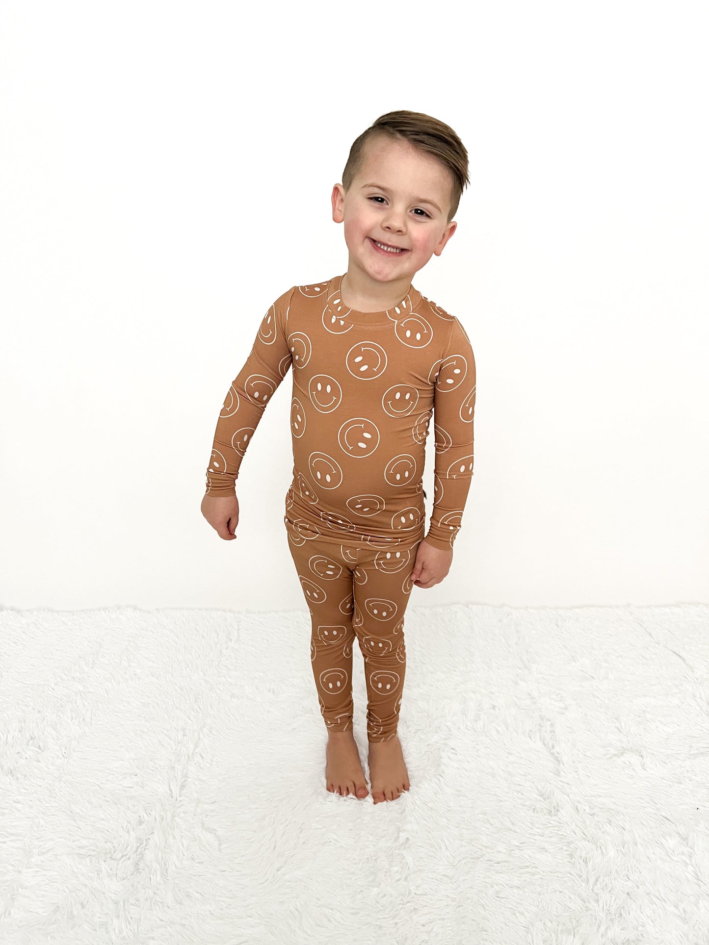 baby brown bamboo smiely pajamas set kids two piece pj smiley brown baby 